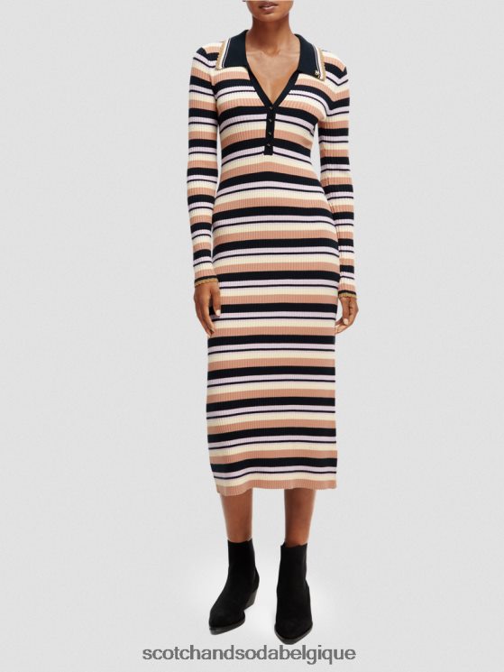 vêtements Scotch & Soda robe midi polo en maille côtelée à manches longues- Scotch and Soda femme marine 6BZRBF14