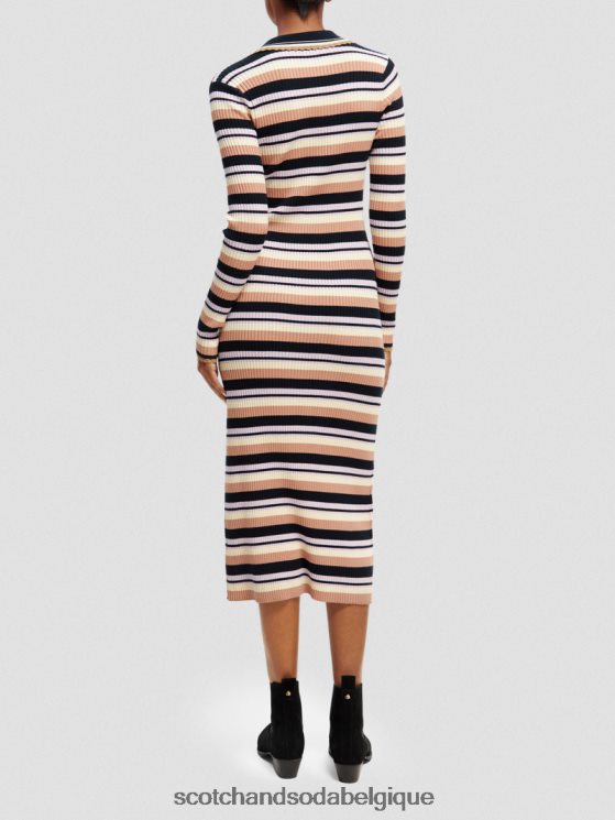 vêtements Scotch & Soda robe midi polo en maille côtelée à manches longues- Scotch and Soda femme marine 6BZRBF14
