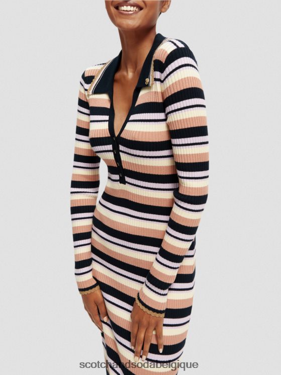 vêtements Scotch & Soda robe midi polo en maille côtelée à manches longues- Scotch and Soda femme marine 6BZRBF14
