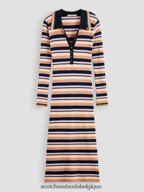 vêtements Scotch & Soda robe midi polo en maille côtelée à manches longues- Scotch and Soda femme marine 6BZRBF14