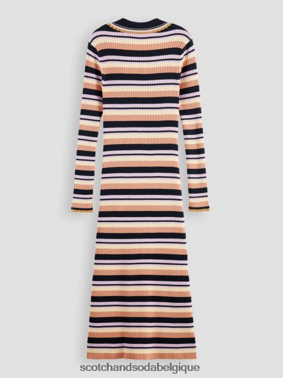 vêtements Scotch & Soda robe midi polo en maille côtelée à manches longues- Scotch and Soda femme marine 6BZRBF14