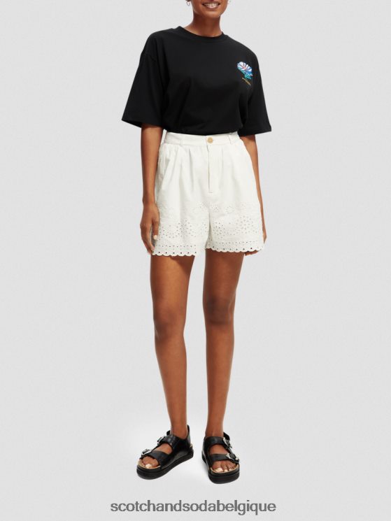 vêtements Scotch & Soda short en broderie anglaise en coton biologique- Scotch and Soda shop online vanille blanche 6BZRBF242