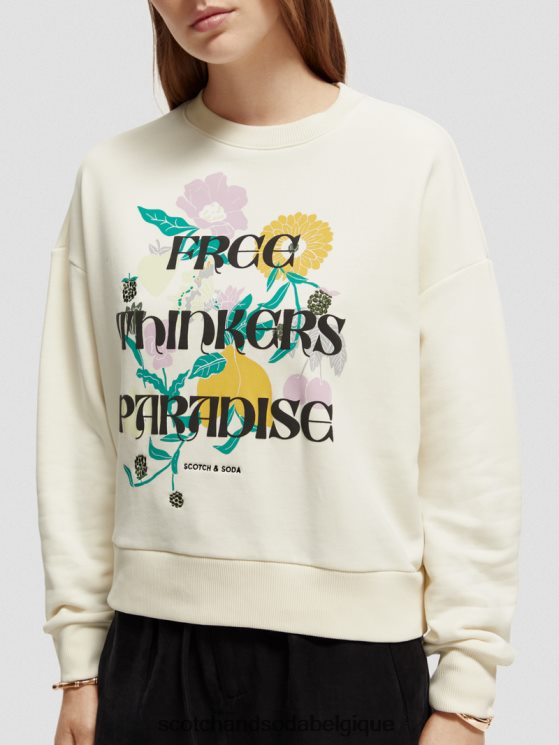 vêtements Scotch & Soda sweat ample à motif artistique- Scotch and Soda femme vanille blanche 6BZRBF230