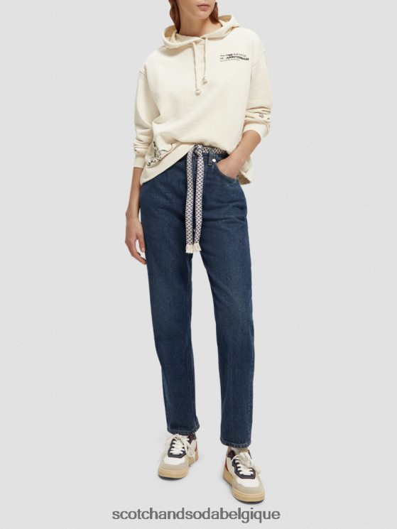vêtements Scotch & Soda sweat à capuche court en coton biologique à motif artistique- Scotch and Soda Namur blanc cassé 6BZRBF202