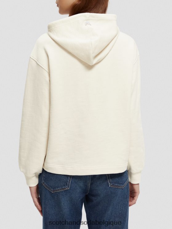 vêtements Scotch & Soda sweat à capuche court en coton biologique à motif artistique- Scotch and Soda Namur blanc cassé 6BZRBF202