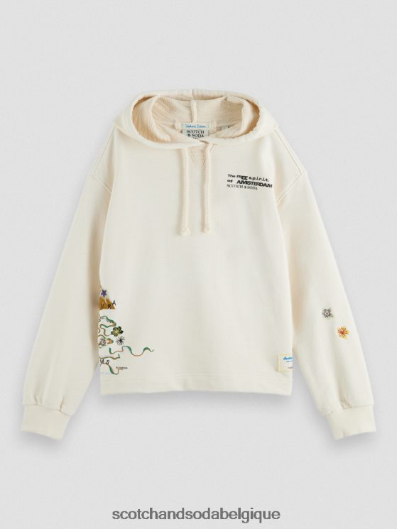vêtements Scotch & Soda sweat à capuche court en coton biologique à motif artistique- Scotch and Soda Namur blanc cassé 6BZRBF202