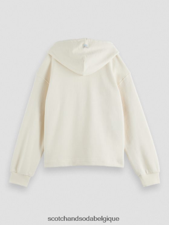 vêtements Scotch & Soda sweat à capuche court en coton biologique à motif artistique- Scotch and Soda Namur blanc cassé 6BZRBF202