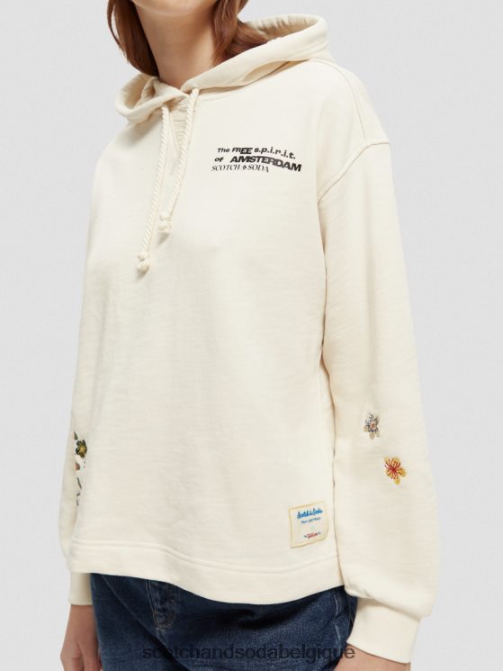 vêtements Scotch & Soda sweat à capuche court en coton biologique à motif artistique- Scotch and Soda Namur blanc cassé 6BZRBF202