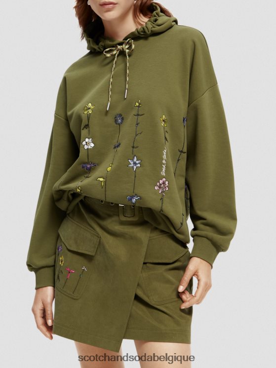 vêtements Scotch & Soda sweat à capuche oversize à motif floral- Scotch and Soda Bruxelles vert armée 6BZRBF219