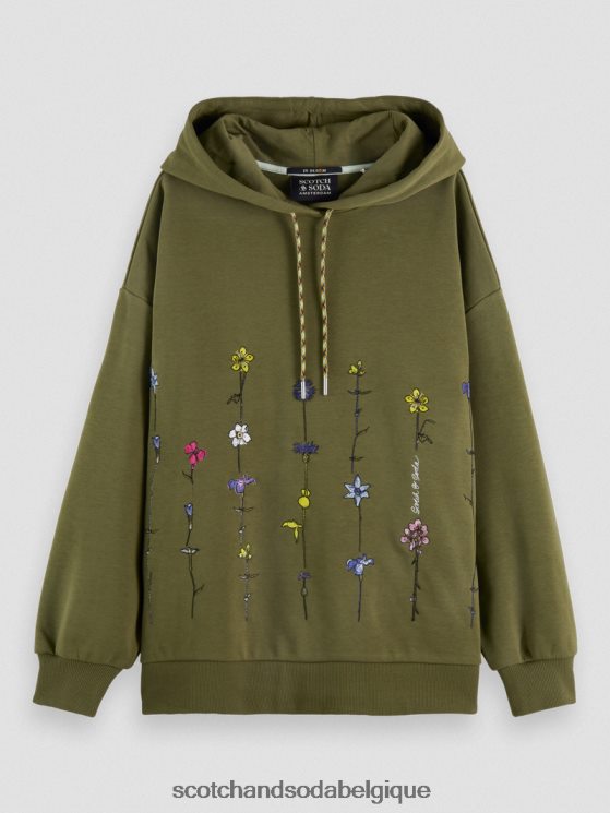 vêtements Scotch & Soda sweat à capuche oversize à motif floral- Scotch and Soda Bruxelles vert armée 6BZRBF219