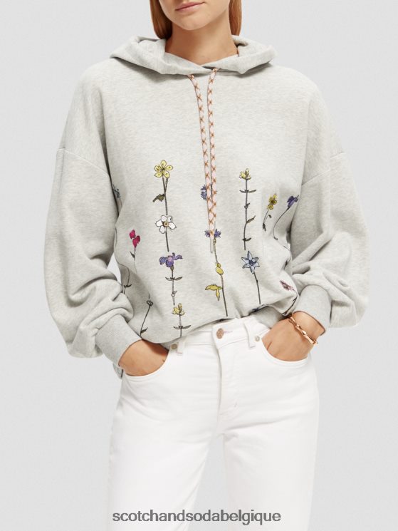 vêtements Scotch & Soda sweat à capuche oversize à motif floral- Scotch and Soda Namur gris mélangé 6BZRBF220