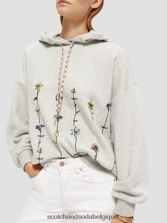 vêtements Scotch & Soda sweat à capuche oversize à motif floral- Scotch and Soda Namur gris mélangé 6BZRBF220