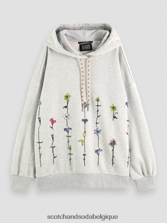 vêtements Scotch & Soda sweat à capuche oversize à motif floral- Scotch and Soda Namur gris mélangé 6BZRBF220
