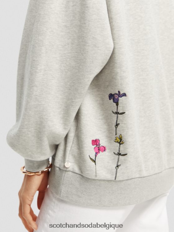 vêtements Scotch & Soda sweat à capuche oversize à motif floral- Scotch and Soda Namur gris mélangé 6BZRBF220