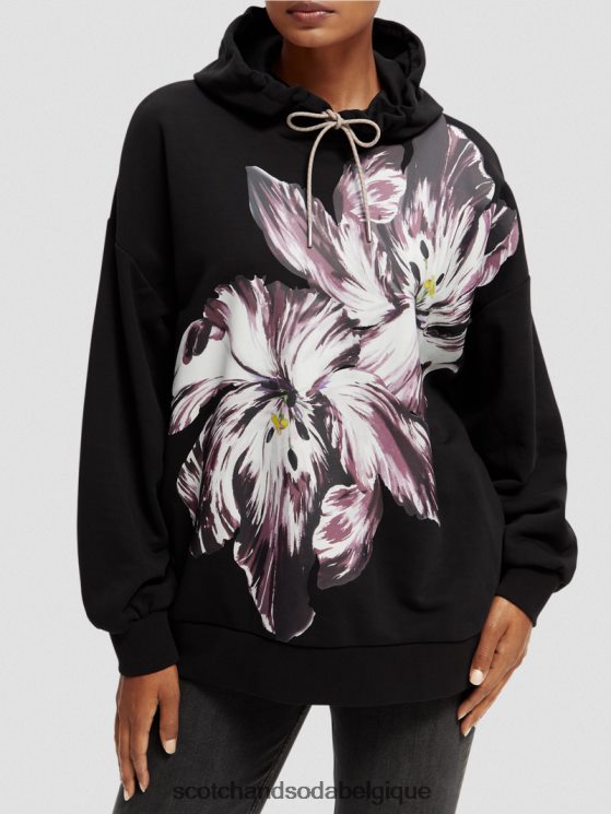 vêtements Scotch & Soda sweat à capuche oversize peint en forme de tulipe- Scotch and Soda Liﾨﾨge noir 6BZRBF213