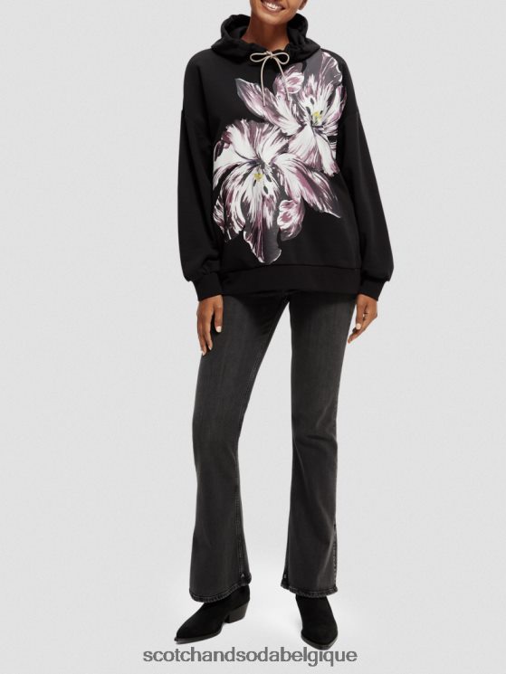 vêtements Scotch & Soda sweat à capuche oversize peint en forme de tulipe- Scotch and Soda Liﾨﾨge noir 6BZRBF213