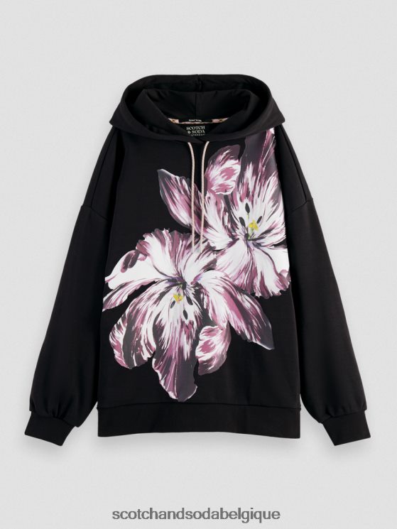 vêtements Scotch & Soda sweat à capuche oversize peint en forme de tulipe- Scotch and Soda Liﾨﾨge noir 6BZRBF213