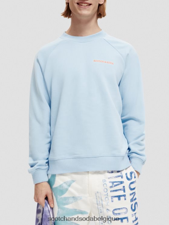 vêtements Scotch & Soda sweat à col rond en coton biologique- Scotch and Soda shop online ciel 6BZRBF197