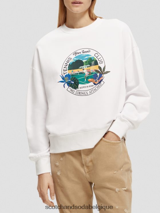 vêtements Scotch & Soda sweat-shirt ample à col ras du cou- Scotch and Soda outlet blanc 6BZRBF217