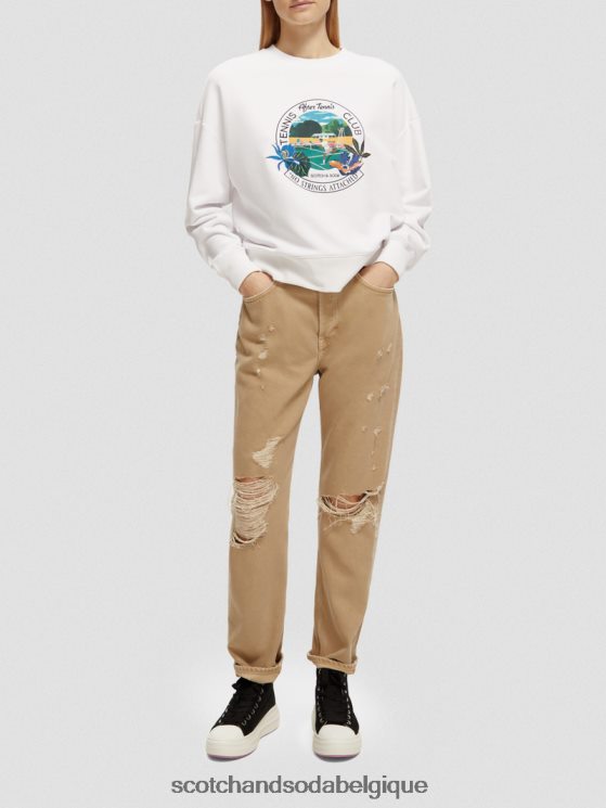 vêtements Scotch & Soda sweat-shirt ample à col ras du cou- Scotch and Soda outlet blanc 6BZRBF217