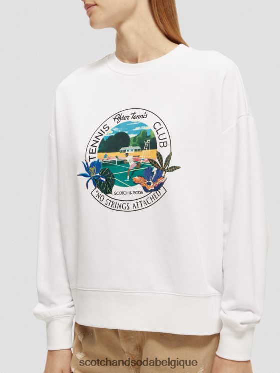 vêtements Scotch & Soda sweat-shirt ample à col ras du cou- Scotch and Soda outlet blanc 6BZRBF217