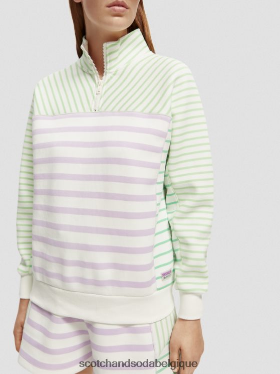 vêtements Scotch & Soda sweat-shirt coupe décontractée à demi-zip- Scotch and Soda Namur rayé 6BZRBF229