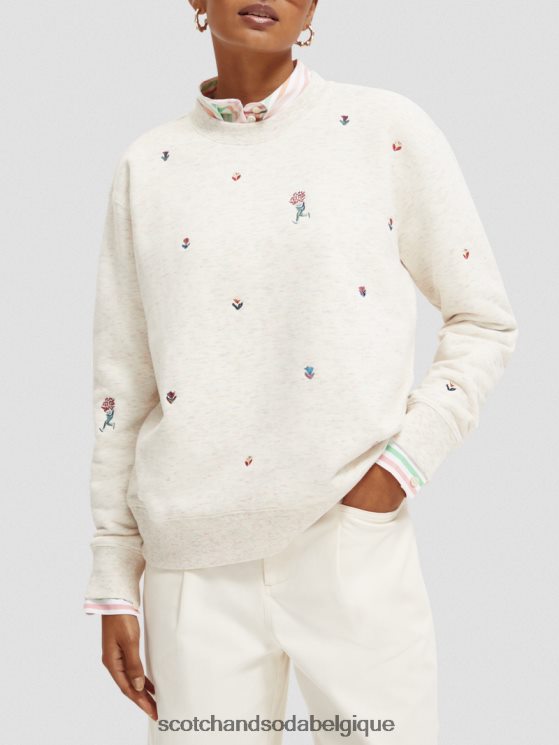 vêtements Scotch & Soda sweat-shirt décontracté à broderies- Scotch and Soda Bruxelles mélange blanc vanille 6BZRBF183