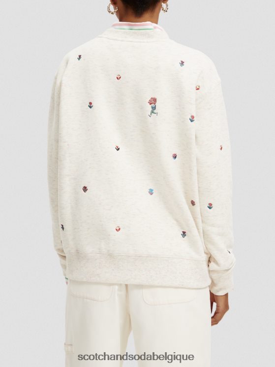 vêtements Scotch & Soda sweat-shirt décontracté à broderies- Scotch and Soda Bruxelles mélange blanc vanille 6BZRBF183