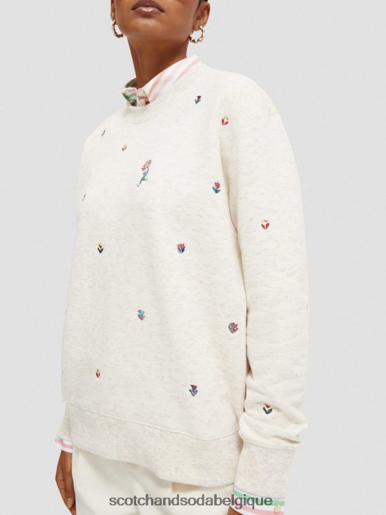 vêtements Scotch & Soda sweat-shirt décontracté à broderies- Scotch and Soda Bruxelles mélange blanc vanille 6BZRBF183