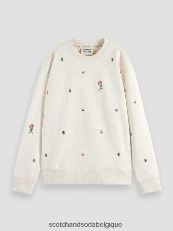 vêtements Scotch & Soda sweat-shirt décontracté à broderies- Scotch and Soda Bruxelles mélange blanc vanille 6BZRBF183