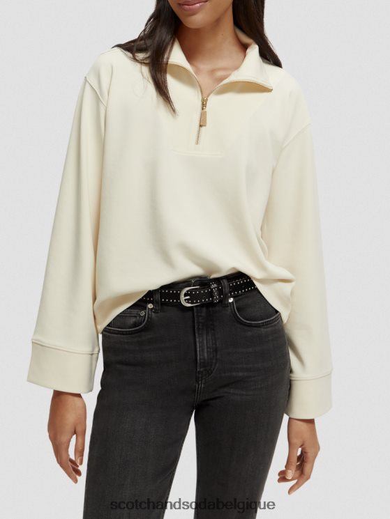 vêtements Scotch & Soda sweat-shirt à manches trompette et demi-zip- Scotch and Soda Bruxelles vanille blanche 6BZRBF192