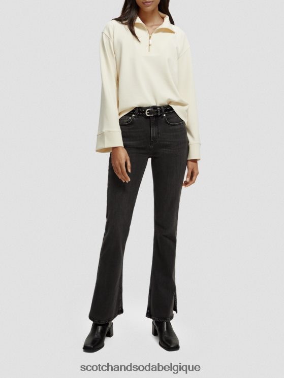 vêtements Scotch & Soda sweat-shirt à manches trompette et demi-zip- Scotch and Soda Bruxelles vanille blanche 6BZRBF192