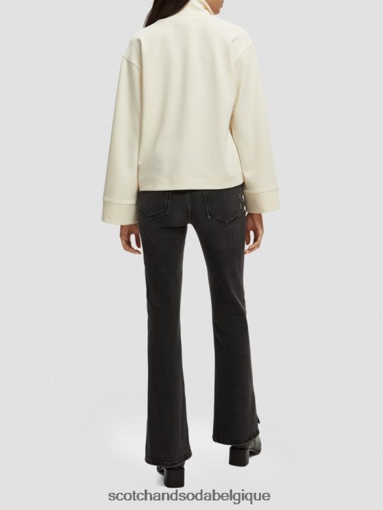 vêtements Scotch & Soda sweat-shirt à manches trompette et demi-zip- Scotch and Soda Bruxelles vanille blanche 6BZRBF192
