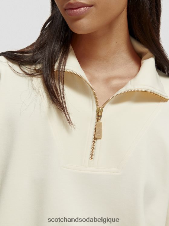 vêtements Scotch & Soda sweat-shirt à manches trompette et demi-zip- Scotch and Soda Bruxelles vanille blanche 6BZRBF192