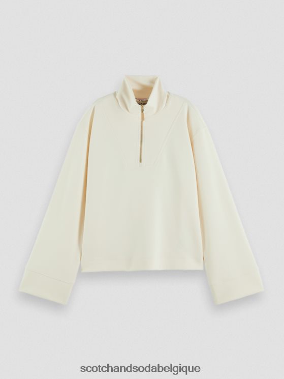 vêtements Scotch & Soda sweat-shirt à manches trompette et demi-zip- Scotch and Soda Bruxelles vanille blanche 6BZRBF192