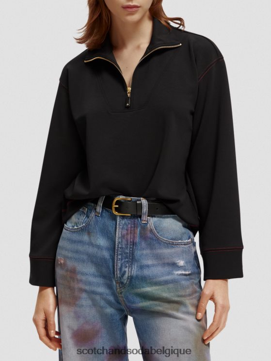 vêtements Scotch & Soda sweat-shirt à manches trompette et demi-zip- Scotch and Soda outlet noir 6BZRBF190