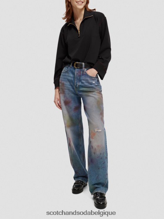 vêtements Scotch & Soda sweat-shirt à manches trompette et demi-zip- Scotch and Soda outlet noir 6BZRBF190