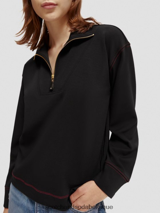 vêtements Scotch & Soda sweat-shirt à manches trompette et demi-zip- Scotch and Soda outlet noir 6BZRBF190