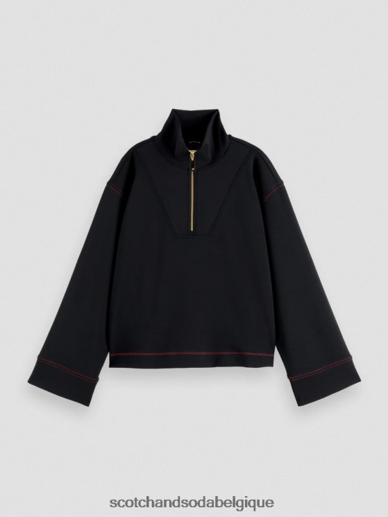 vêtements Scotch & Soda sweat-shirt à manches trompette et demi-zip- Scotch and Soda outlet noir 6BZRBF190