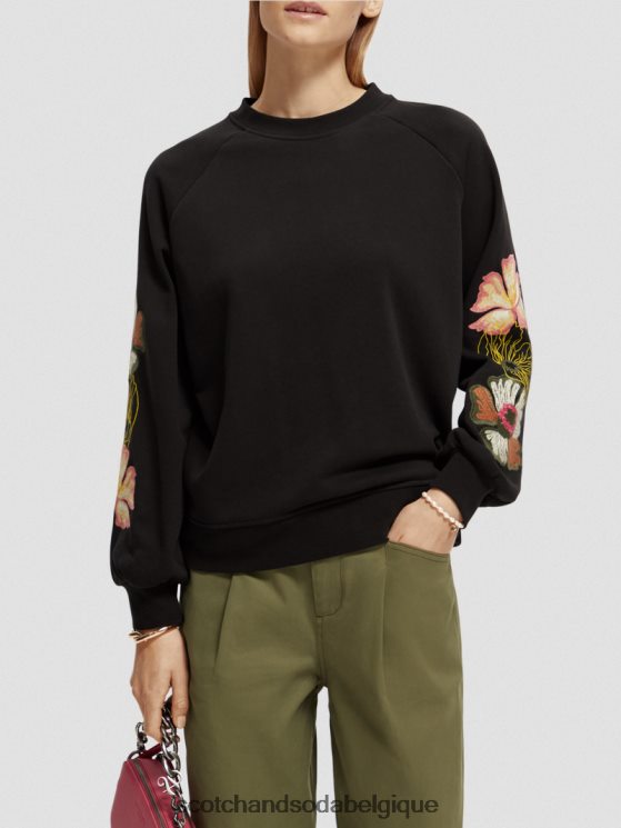vêtements Scotch & Soda sweat-shirt ras du cou à manches brodées- Scotch and Soda Belgique noir 6BZRBF209