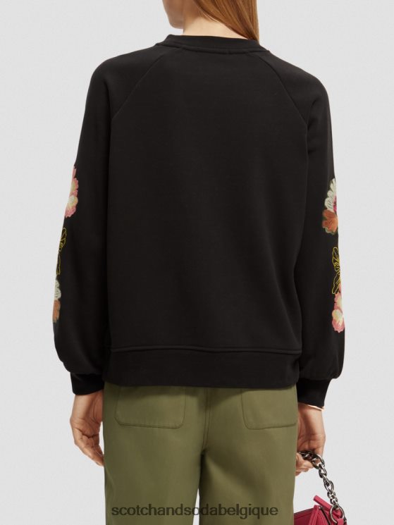 vêtements Scotch & Soda sweat-shirt ras du cou à manches brodées- Scotch and Soda Belgique noir 6BZRBF209