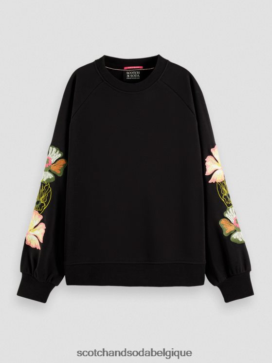 vêtements Scotch & Soda sweat-shirt ras du cou à manches brodées- Scotch and Soda Belgique noir 6BZRBF209