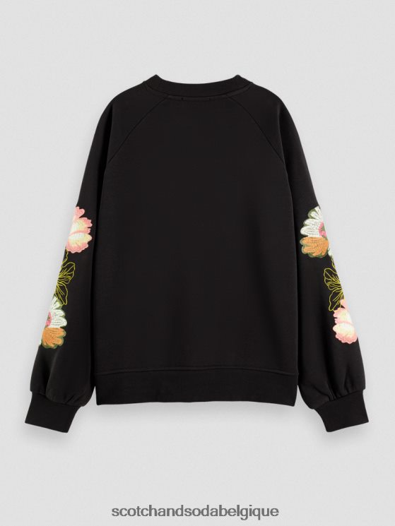 vêtements Scotch & Soda sweat-shirt ras du cou à manches brodées- Scotch and Soda Belgique noir 6BZRBF209