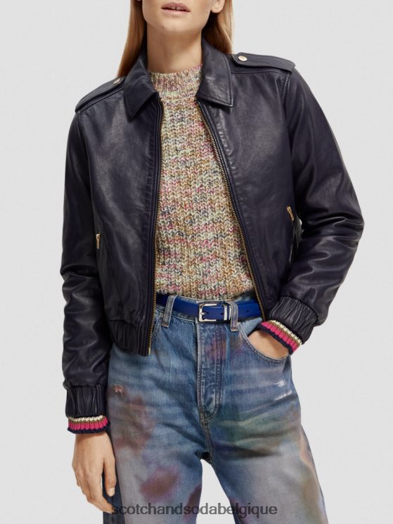 vêtements Scotch & Soda blouson aviateur en cuir- Scotch and Soda parfum marine 6BZRBF142