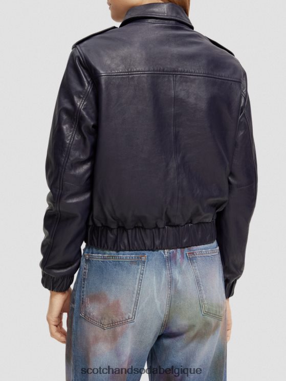 vêtements Scotch & Soda blouson aviateur en cuir- Scotch and Soda parfum marine 6BZRBF142