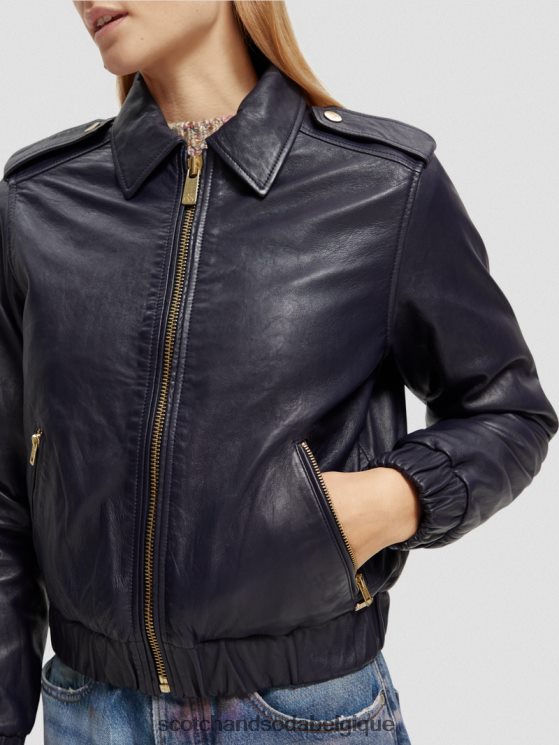 vêtements Scotch & Soda blouson aviateur en cuir- Scotch and Soda parfum marine 6BZRBF142