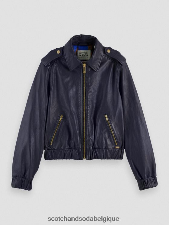 vêtements Scotch & Soda blouson aviateur en cuir- Scotch and Soda parfum marine 6BZRBF142