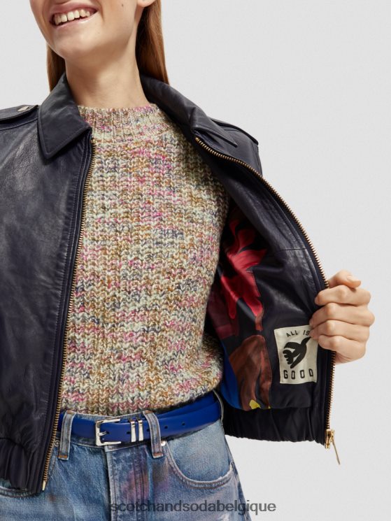 vêtements Scotch & Soda blouson aviateur en cuir- Scotch and Soda parfum marine 6BZRBF142