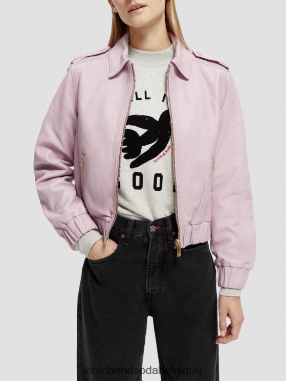 vêtements Scotch & Soda blouson aviateur en cuir- Scotch and Soda shop online lavande 6BZRBF143