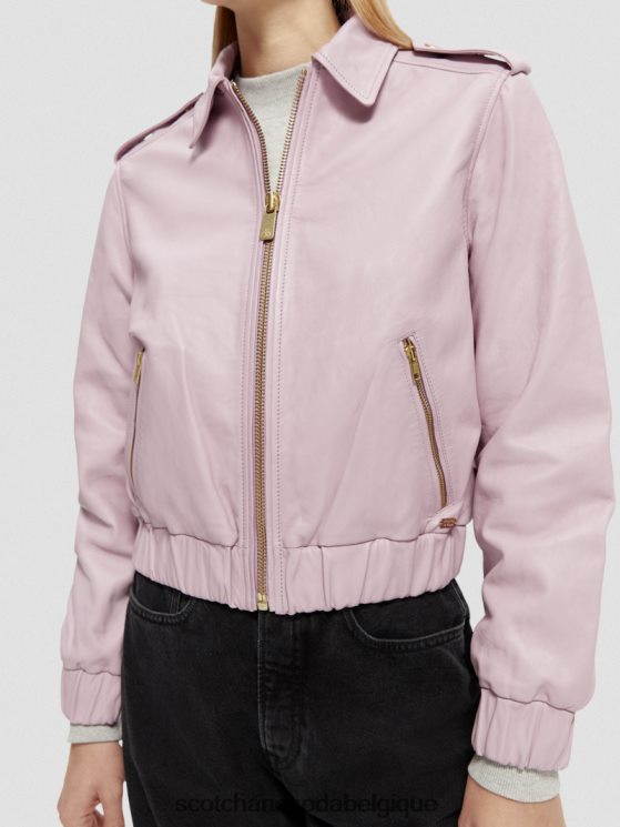 vêtements Scotch & Soda blouson aviateur en cuir- Scotch and Soda shop online lavande 6BZRBF143